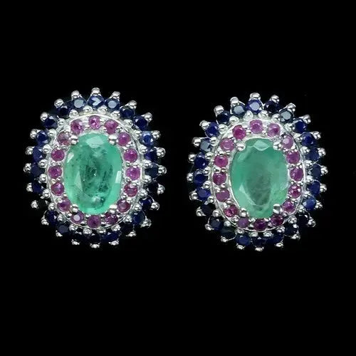 925 Sterling Silver Earrings Oval Emerald 6x4mm Ruby Sapphire Gemstone Jewelry ABC Jewelery